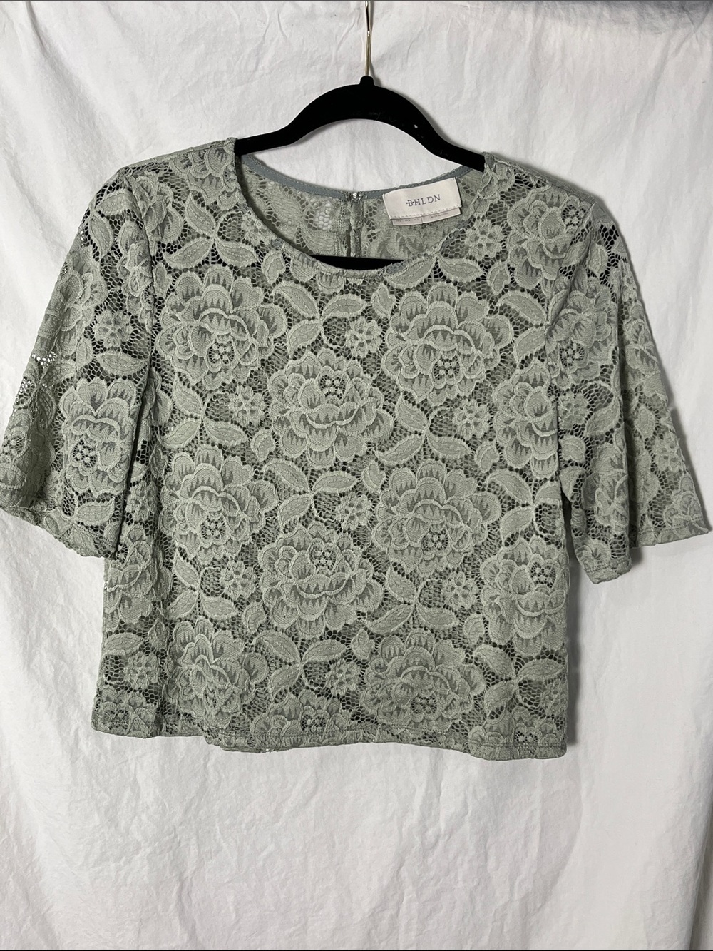 BHLDN Sage Green Lace Short Sleeve Top Size Large